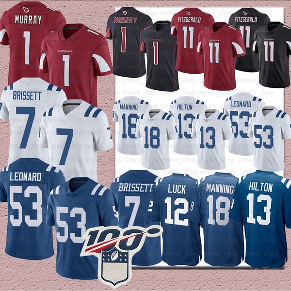 

56 quenton nelson 7 jacoby brissett 53 darius leonard colt jersey 1 kyler murray 11 larry fitzgerald cardinal 13 t.y. hilton 18 peyton, Black;red