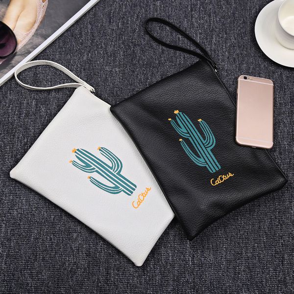 

cactus print white black color storage bags lady women purse leather handbag