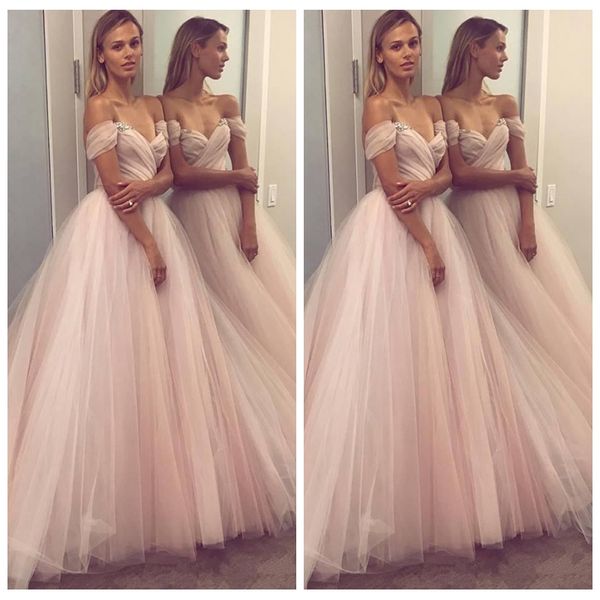 

off shoulder a-line tulle long prom dresses beaded crystal 2019 women special occasion party gowns formal quinceanera party gowns, Black