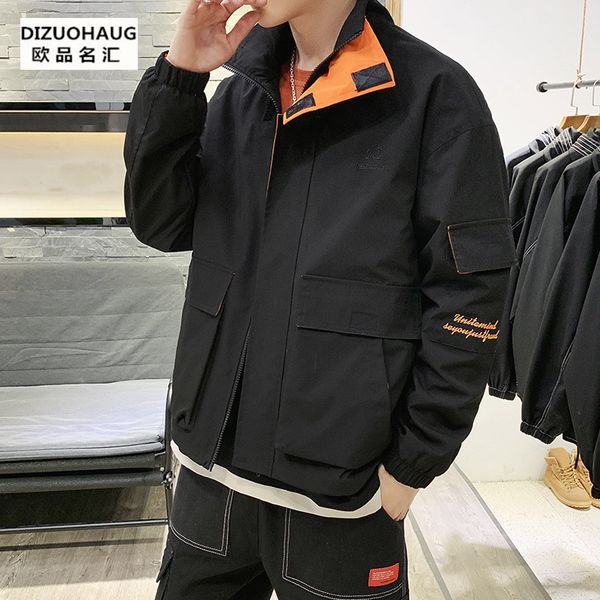 

2019 spring new style korean-style trend casual stand collar men's wear men hooded tooling jacket coat men's, Black;brown