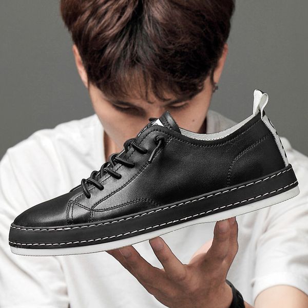 

2019 summer new style men genuine leather shoes casual fashion england korean-style sports trendy shoes men's versatile stylish, Black