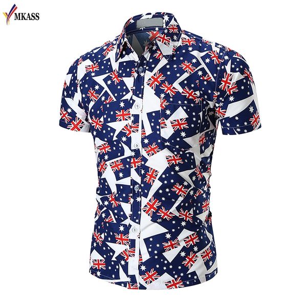 2018 Yaz Tarzı Erkekler Gömlek Elbise Camisa Plaj Hawaii Gömlek Erkekler Rahat Kısa Kollu Hawaii Chemise Homme Avrupa Boyutu