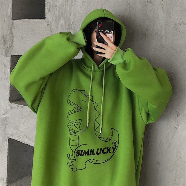 

focal20 streetwear cartoon letter women fleece hooded sweatshirts casual loose female pullovers spring autumn winter lady, Black
