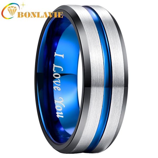

8mm 100% blue inside groove tungsten carbide ring for men engrave i love you promise engagement wedding bands men women gift, Golden;silver