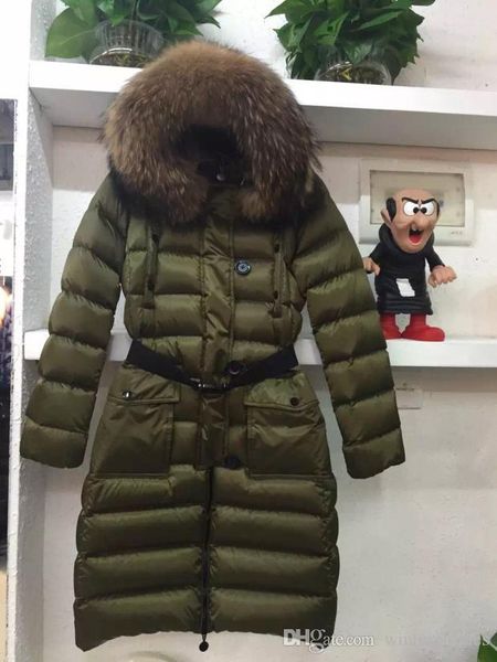 

good brand women coat belt winter long jackets white duck down coats female clothes outdoor ski outerwear clothes, Black