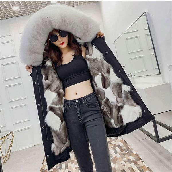 

2019 new fashion fur to overcome autumn and winter coats authentic lining fashion thick ladies go out warm fur coat, Black