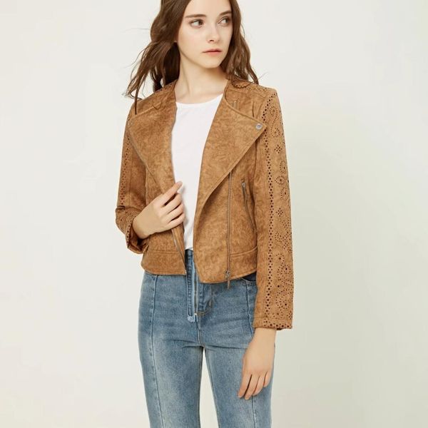 

fashion soft womens suede faux leather jackets and coats full sleeve punk spring coat women pockets winter vintage pu jacket, Black