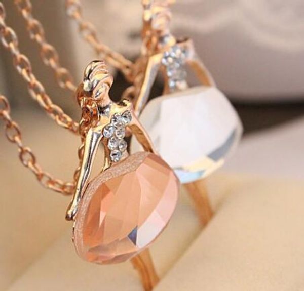 

fashion-sweater necklace girls boho bijoux gold plated crystal ballet girl statement necklaces pendants for women wedding christmas gift, Silver