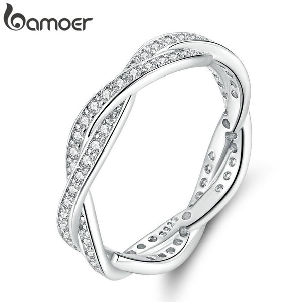 

bamoer 8 style braided pave leaves my princess queen crown silver ring twist of fate stackable ring anniversary sale 2019