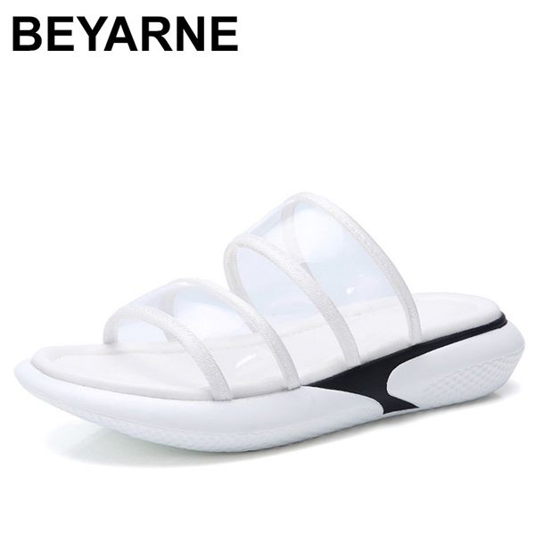 

beyarne2019 summer women slippers jelly shoes ladies slip on slippers for indoor women transparent platform beach slipperse018, Black