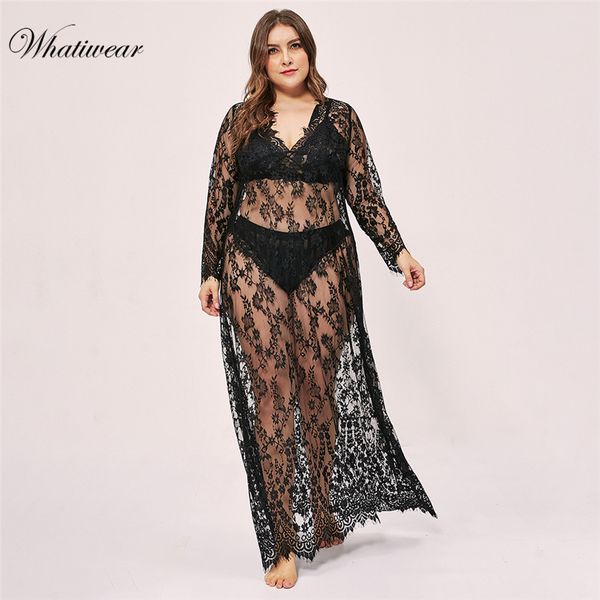 

women's sleepwear whatiwear nightwear plus size lace nightgown dress deep v neck lingerie robe drop, Black;red
