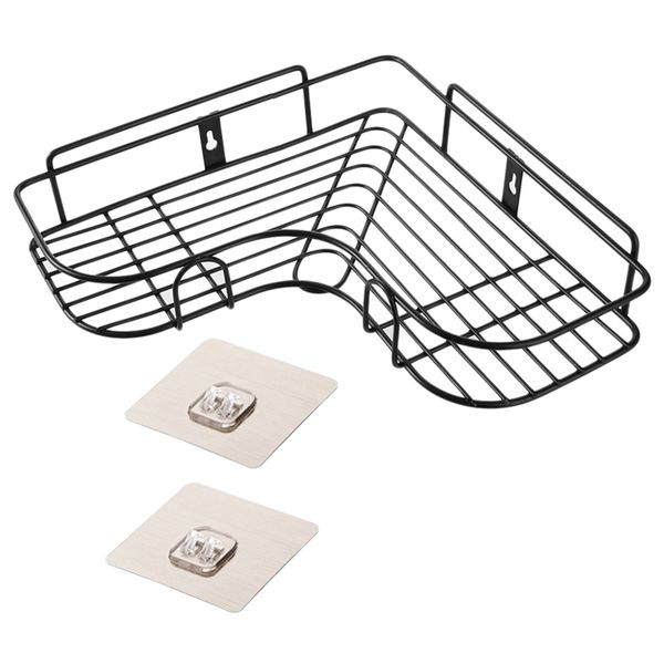 

quick mount triangle corner wall iron bathroom storage shelf rack black
