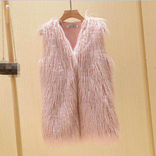 

high-grade 2018 winter long faux wool fur vest warm vest women's fashion casual jacket, Black