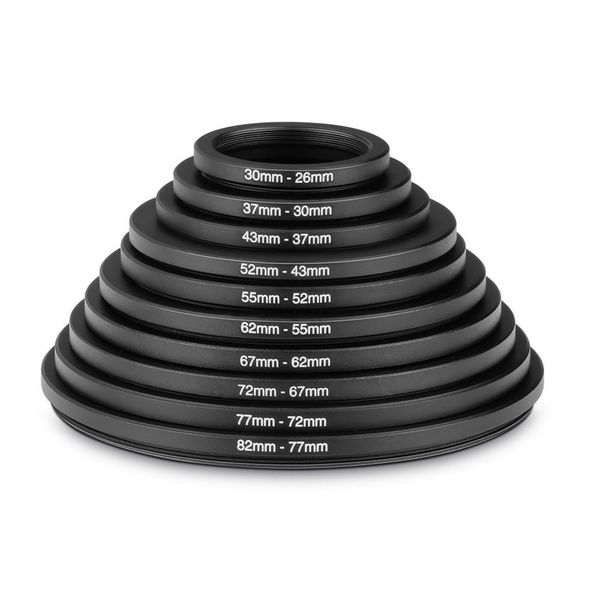 

neewer 10 pieces anodized black metal step-down adapter ring set