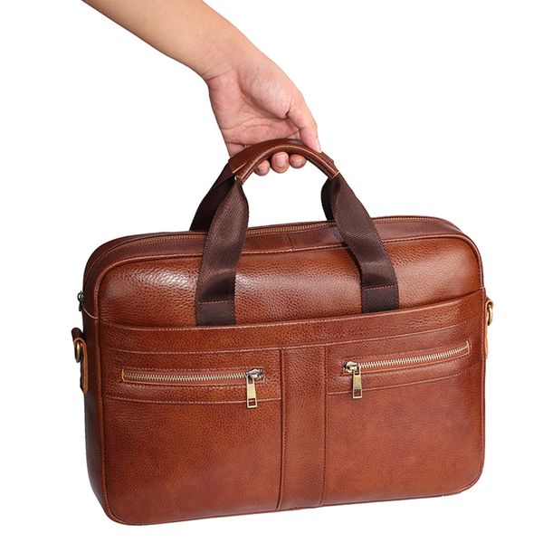 

genuine leather men's briefcase vintage business computer bag fashion messenger bags man shoulder bag postman male handbags