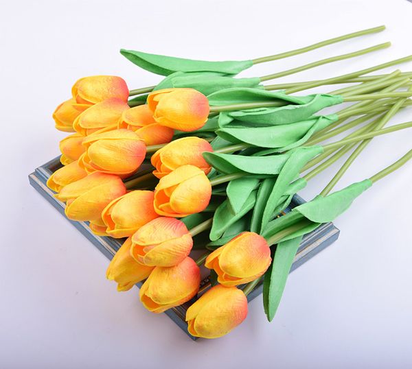 

mini pu artificial tulip flowers with leaves style bridal wedding bouquet latex real touch artificial flower home decor