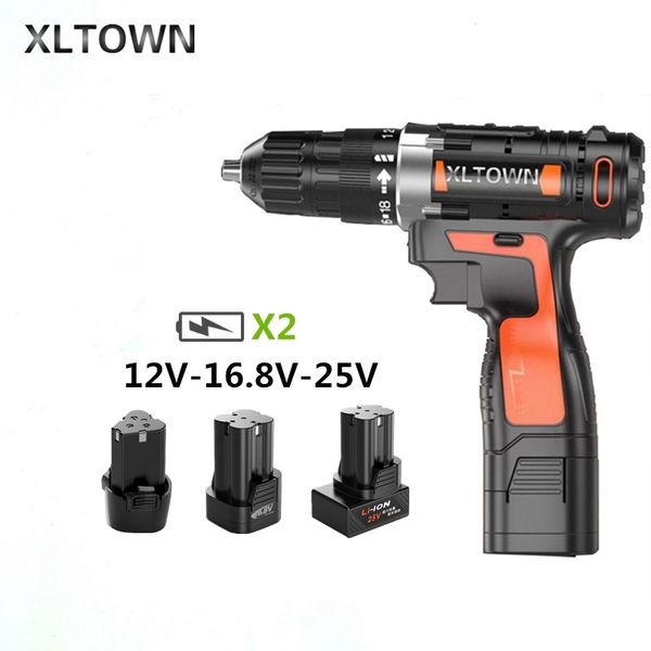 

xltown 12/16.8/25v electric drill 2 battery cordless drill multi-function rechargeable lithium battery electric screwdriver tool