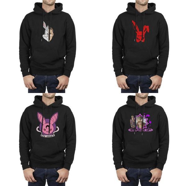 

men design printing cute bad bunny poster black fleece sweatshirt personalised make a warm hoodie muisc logo music rabbit poster art i m