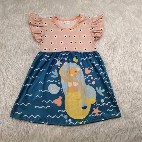 

botique summer girl child dress the underwater world beauty fish star fashion dress, Red;yellow