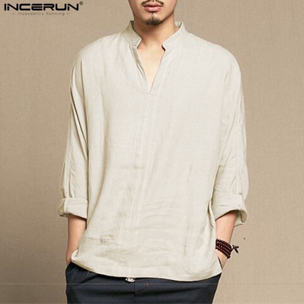 

chinese style men shirt long sleeve breathable cotton casual shirt vintage retro solid color men business camisa masculina, White;black