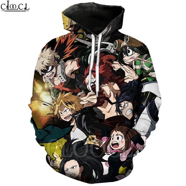 

cloocl anime my hero academia hoodie 3d print funny hooded coat sweatshirt men women clothing long sleeve couples pullovers s-5xl, Black