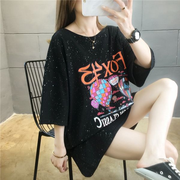 

2020 medium and long shiny short-sleeved t-shirt with bare back female large size 2020 medium and long shiny short-sleeved t-shirt with bare, White