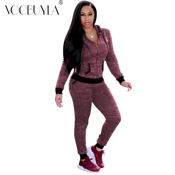 

voobuyla women running set yoga long sleeve zipper pants sport suits fitness gym tracksuit running training workout clothing, Black;blue