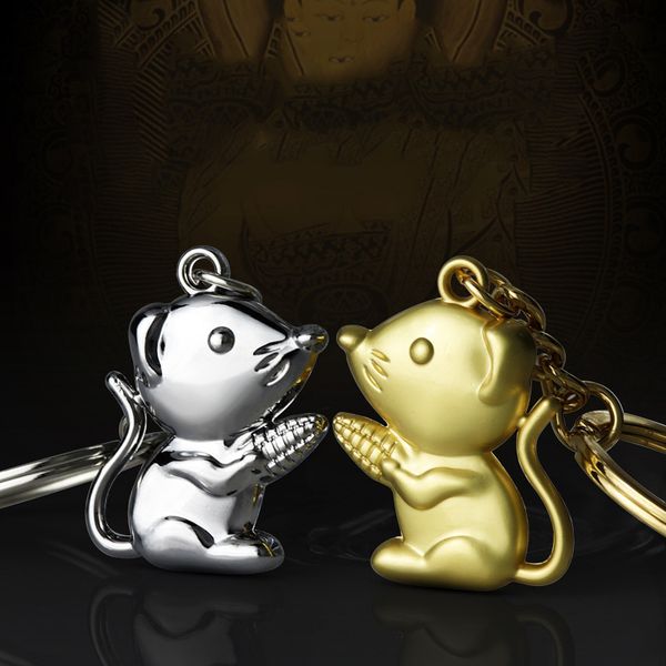 

chinese zodiac rat year gift pendant cute metal keychain car accessories bag pendant men women couple gift keychain, Silver