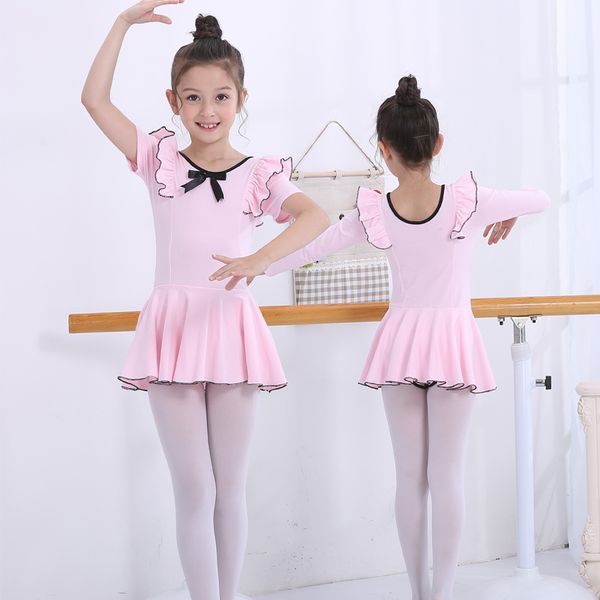 

2020 ballet dress children dance costume girls practicing long sleeves bowknot pure cotton autumn winter dancing costumes, Black;red