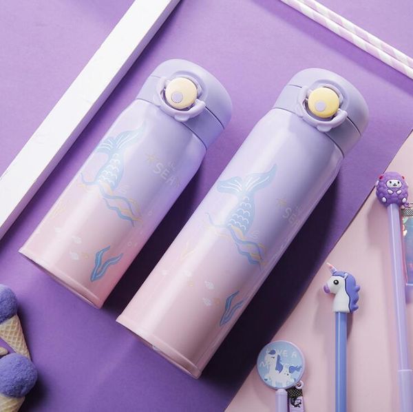 

2020 new cartoon mermaid mug custom student stainless steel mug bouncing ins cup wholesale drinkware water bottle tumbler kettle