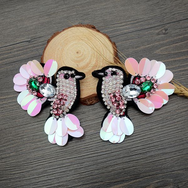 

gugutree beaded embroidery bird patch animal cartoon patches badges applique patches for clothing sk-86, Black