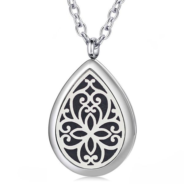 

with chain as gift 28*38mm magnetic silver 316l stainless steel teardrop essential oil diffuser pendant necklace