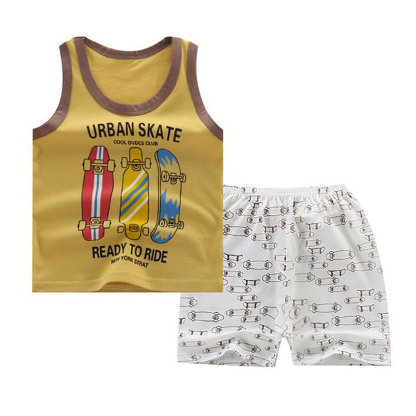 

summer children boys cartoon animal printed sleeveless vest shorts casual outfits clothes boys beach set 2-6y, White