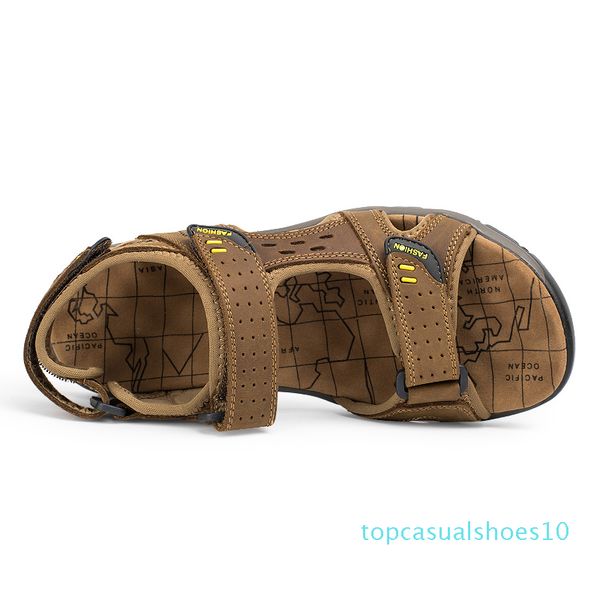 

outdoor summer beach sandals mens genuine leather wearable slippers quality big size sandalias hombre t10, Black
