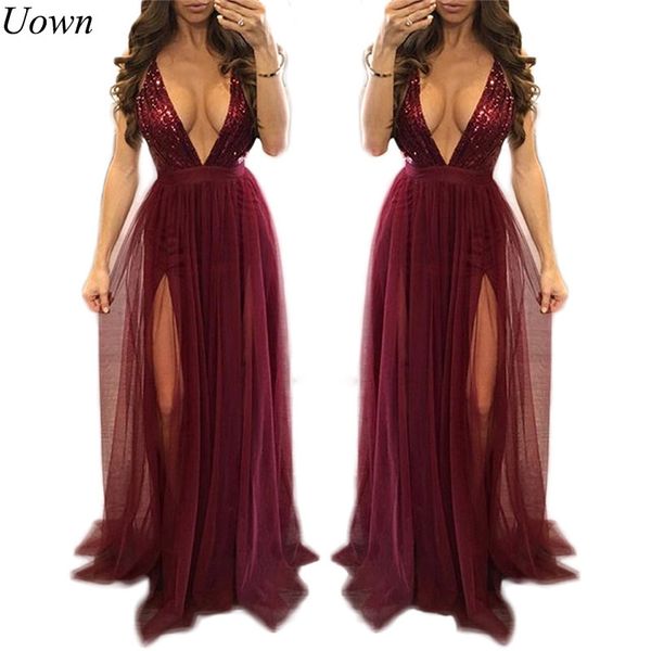 

women summer spaghetti strap party dresses elegant long maxi dress burgundy backless deep v-neck sequined ball gown dresses, Black;pink