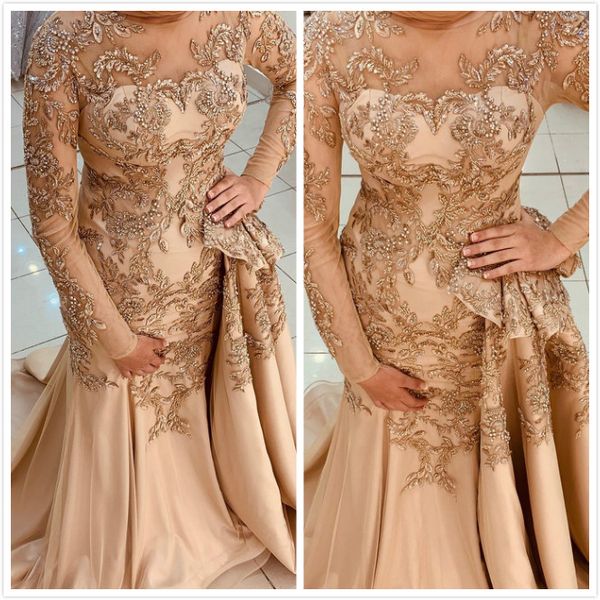 

arabic aso ebi muslim mermaid evening dresses lace beadeed prom dresses long sleeves formal party second reception gowns zj223, Black