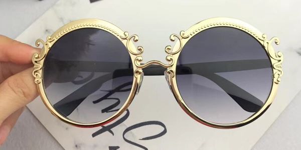 Luxury-2177 Sonnenbrillen für Damen, Markendesigner, Barock-Stil, runder Rahmen, beliebte Designer-Sonnenbrille, vergoldeter Vollmetallrahmen mit Etui