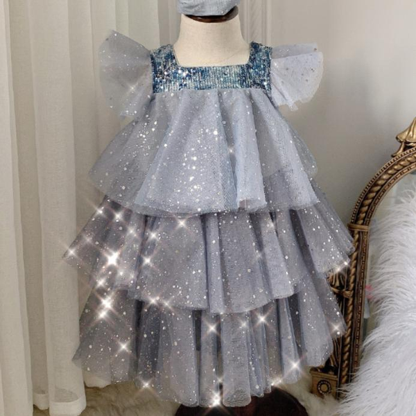 

girl lace mesh dress kid baby girl party wedding dreses for kids sequined layered princess dress, Red;yellow