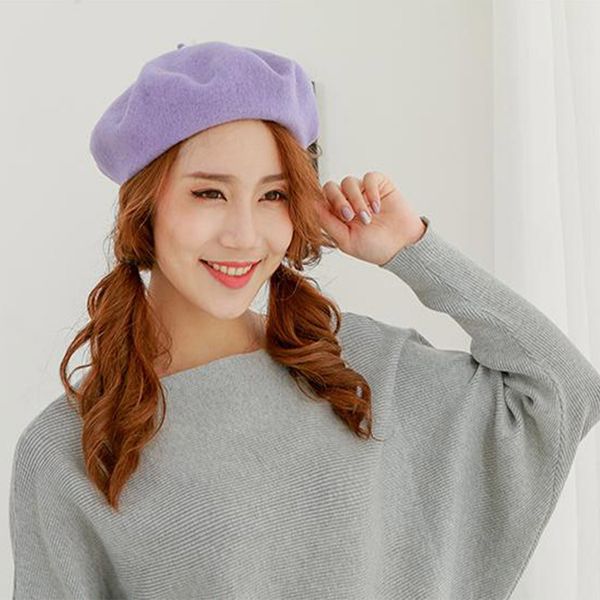 

handmade custom wool felt ladies beret round autumn winter ladies beret handmade painter hat valentine's day gift new, Blue;gray