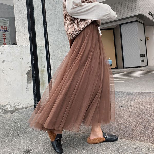 

mesh women's tulle skirt women black midi long pleated tulle skirts for women high waist skirt female tutu skirt spring summer, Black;gray