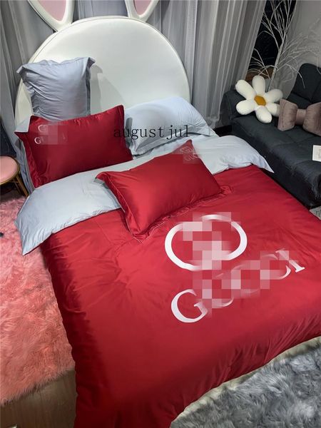 

luxury red bedding sets new style 4 pieces cotton duvet pure color bedding sets case suit for men and women  king bed