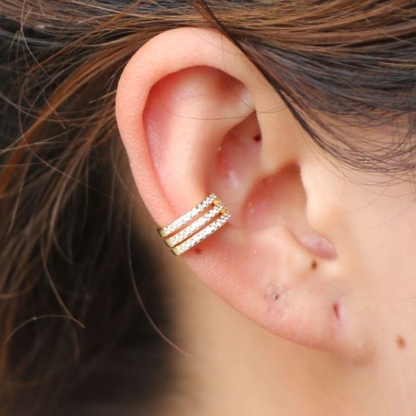 

100% 925 sterling silver cz round 3rows ear cuff no piercing delicate clip earrings gold silver cartilage jewelry