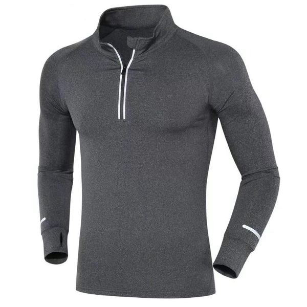 

new men running jackets t shirts long sleeves outdoor basketball soccer training fitness jersey zipper jacket sports clothing, Black;red