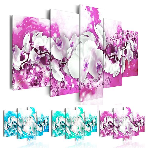 

no framed 5 piece canvas paintings prints orchid flower wall art picture canvas paintings wall decorations for living room home painting