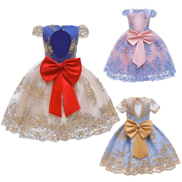 

fashion princess girls dress young child nice lace clothing party dresses kids clothes baby birthday evening gorgeous ball gown, Red;yellow