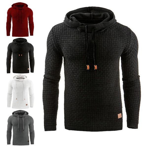 

men hoodies winter solid color long sleeve jacquard hoodie sweatshirt pullover streetwear solid fleece hoody 2020christmas gift, Black