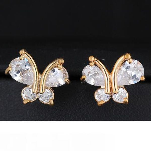 

сладкие милые животные бабочка серьги мода женщины циркон кристалл серьги стержня позолоченные старинные корейские ювелирные изделия букле д, Golden;silver