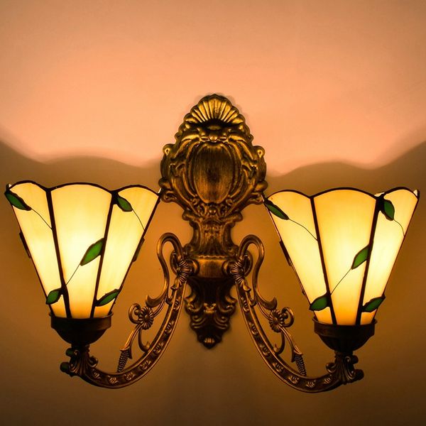 

Modern European Tiffany wall lamp bedside corridor aisle lamp balcony bedroom retro creative leaf orchid lamp lighting decoration lamps