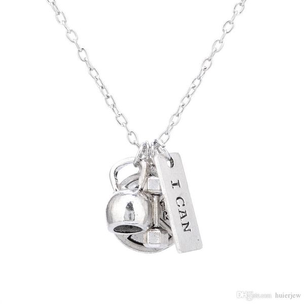 

pretty dumbbell necklace barbell gym sport fitness weight necklaces beautifully jewelry sports belief power charm necklace, Silver