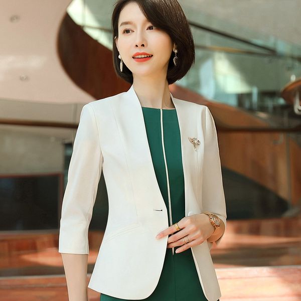 

white blazer women spring new temperament slim half sleeve jacket office ladies formal work coat black, White;black